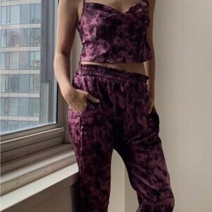 Urban Outfitters Harem Jogger Pants Silky Drawstring Purple Tie Dye S NWT